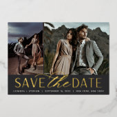 Vloeiend script | Twee Foto's opslaan op datum Folie Uitnodiging (Voorkant)