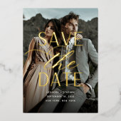 Vloeiend script | Verticale foto slaat de datum op Folie Uitnodiging (Voorkant)