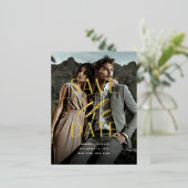 Vloeiend script | Verticale foto slaat de datum op Folie Uitnodiging Briefkaart (Staand Voorkant)