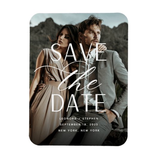 Vloeiend script | Verticale foto slaat de datum op Magneet (Verticaal)