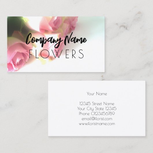Vloeiend sjabloon voor visitekaartjes met roze roz (Voorkant / Achterkant)