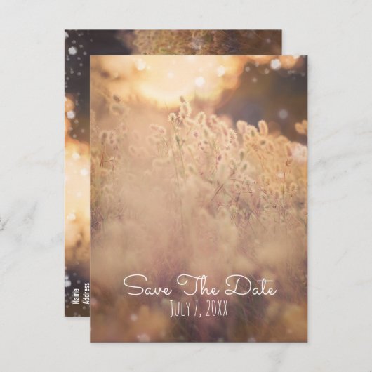 Vloeiend veld Rustisch land bruiloft bespaart datu Aankondigingskaart (Voorkant / Achterkant)