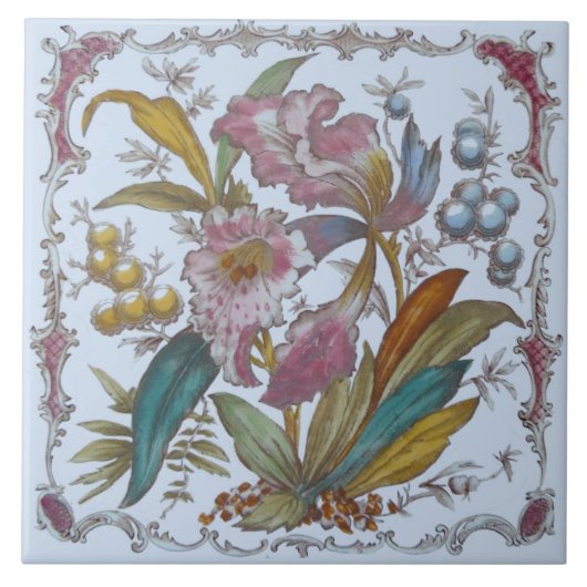 Vloeiend Victoriaans Transferware Floral Tile c188 Tegeltje (Voorkant)