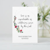 Vloeiend weddenschap, liefdescitaat bedankkaart (Staand voorkant)