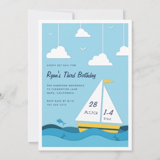 Vloeiend zeilen | Uitnodiging voor verjaardagsfees (Voorkant)