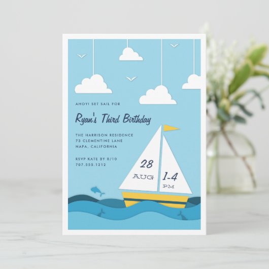Vloeiend zeilen | Uitnodiging voor verjaardagsfees (Staand voorkant)