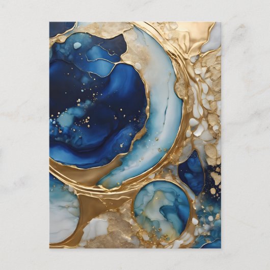 Vloeiende abstracte goud-navy strand briefkaart (Voorkant)