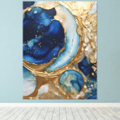 Vloeiende abstracte goud-navy strand canvas afdruk (Insitu (Houten vloer))