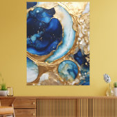 Vloeiende abstracte goud-navy strand canvas afdruk (Insitu (Woonkamer))