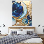 Vloeiende abstracte goud-navy strand canvas afdruk (Insitu (Slaapkamer))