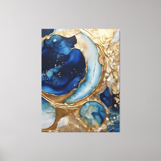 Vloeiende abstracte goud-navy strand canvas afdruk (Voorkant)