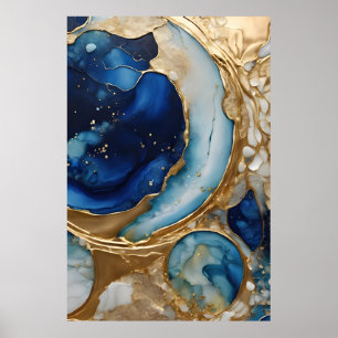 Vloeiende abstracte goud-navy strand poster
