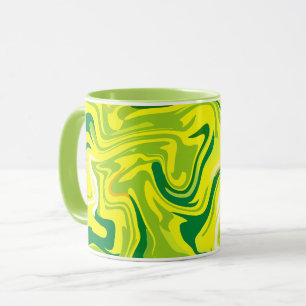 Vloeiende abstracte krullen in geel en groen mok