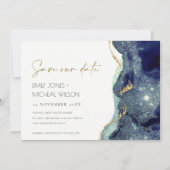 Vloeiende Abstracte marine Glitter sparen de Datum Bedankkaart (Voorkant)