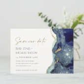 Vloeiende Abstracte marine Glitter sparen de Datum Bedankkaart (Staand voorkant)