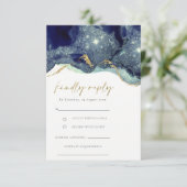 Vloeiende Abstracte marine Glitter Wedding RSVP Informatiekaartje (Staand voorkant)