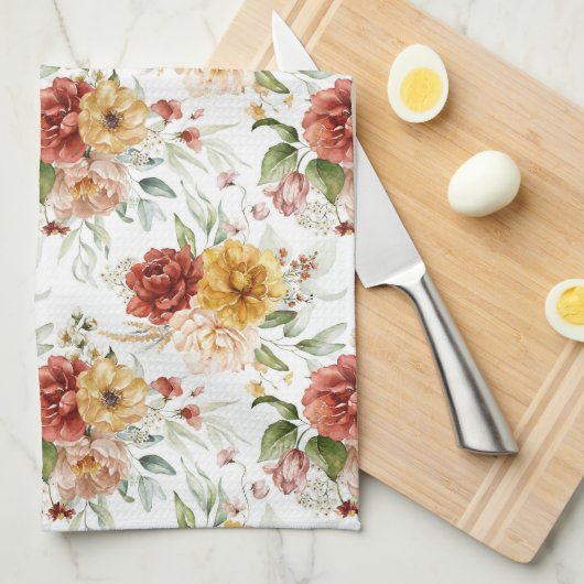  Vloeiende Bouquets in Rust en Gold Floral Theedoek (Quarter Fold)