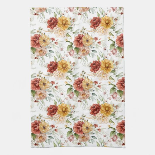  Vloeiende Bouquets in Rust en Gold Floral Theedoek (Verticaal)