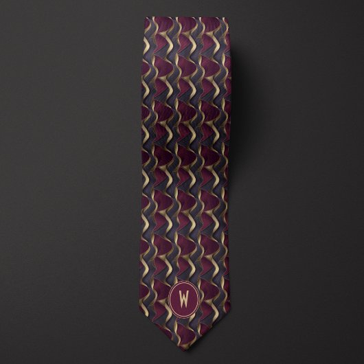 Vloeiende Bourgogne, Zwart en Goud Abstract Stropdas