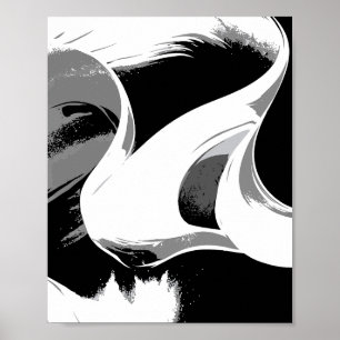 Vloeiende curven in zwart, wit en grijs poster