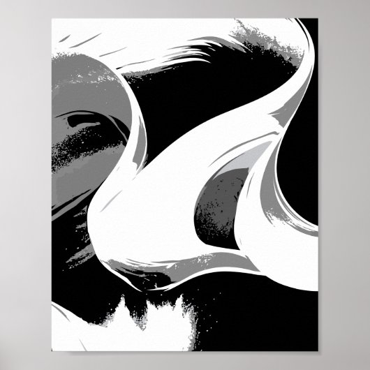 Vloeiende curven in zwart, wit en grijs poster (Voorkant)