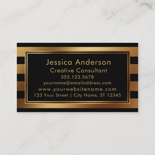 Vloeiende Faux Gold Foil Metallic and Black Stripe Visitekaartje (Achterkant)