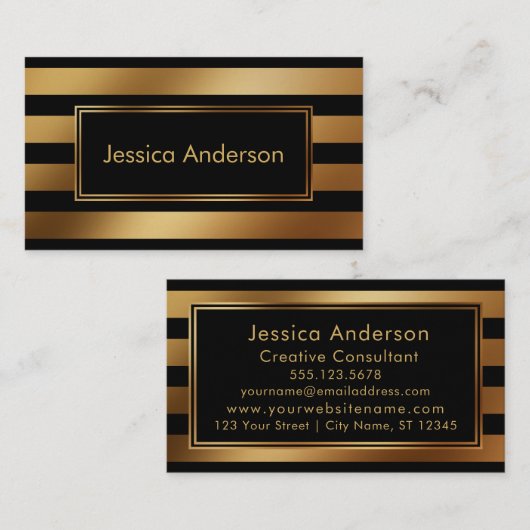 Vloeiende Faux Gold Foil Metallic and Black Stripe Visitekaartje (Voorkant / Achterkant)