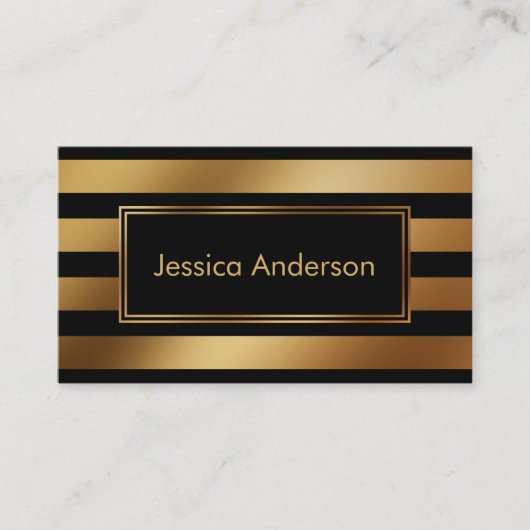 Vloeiende Faux Gold Foil Metallic and Black Stripe Visitekaartje (Voorkant)