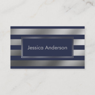 Vloeiende Faux Silver Foil Metallic and Navy Strip Visitekaartje