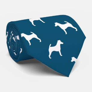 Vloeiende fox terrier Dog Silhouettes Pattern Blue Stropdas
