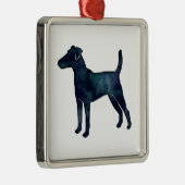 Vloeiende Fox Terrier Hondenras Black Waterverf Metalen Ornament (Rechts)