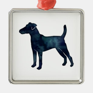 Vloeiende Fox Terrier Hondenras Black Waterverf Metalen Ornament