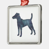 Vloeiende Fox Terrier Hondenras Black Waterverf Metalen Ornament (Links)