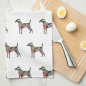 Vloeiende fox terrier Hondenras Geo Silhouette Pse Theedoek (Quarter Fold)