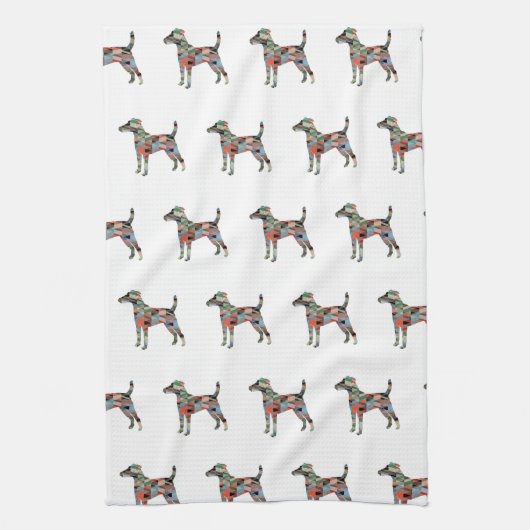 Vloeiende fox terrier Hondenras Geo Silhouette Pse Theedoek (Verticaal)