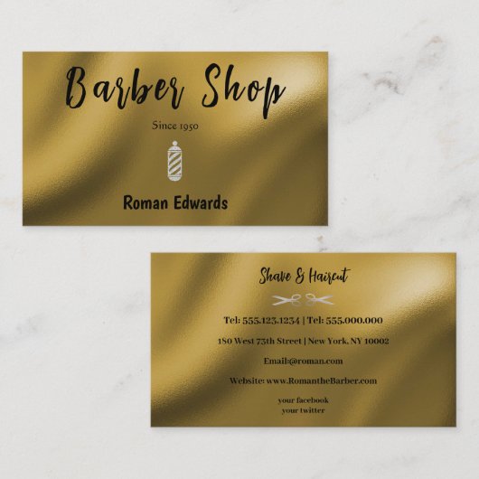 Vloeiende goudolie voor Barber Shop Visitekaartje (Voorkant / Achterkant)