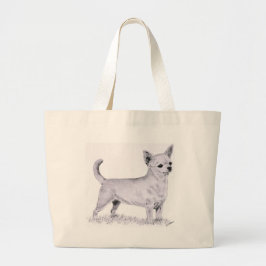 Vloeiende jas chihuahua - staande grote tote bag
