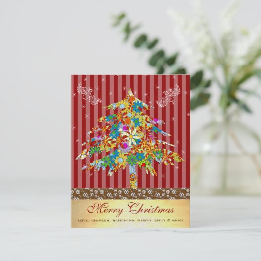 Vloeiende kerstboom met sterren feestdagenkaart (Staand voorkant)