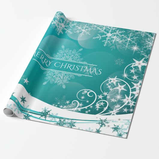 Vloeiende kerstsnowflakes cadeaupapier (Uitgerold)