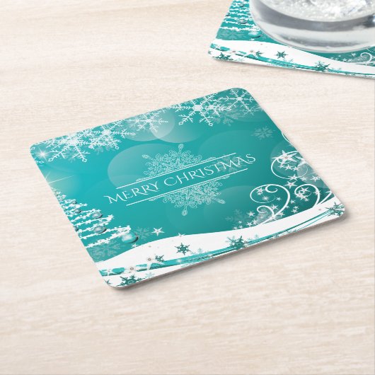 Vloeiende kerstsnowflakes kartonnen onderzetters (Schuin)