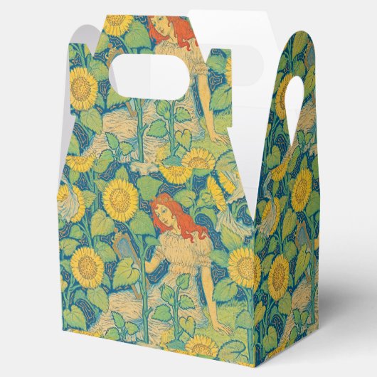 Vloeiende kindervrouw in zonnebloempitten bedankdoosjes (Geopend)