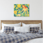 Vloeiende kindervrouw in zonnebloempitten canvas afdruk (Insitu (Slaapkamer))