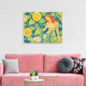 Vloeiende kindervrouw in zonnebloempitten canvas afdruk (Insitu (Woonkamer))