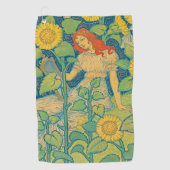 Vloeiende kindervrouw in zonnebloempitten golfhanddoek (Voorkant)