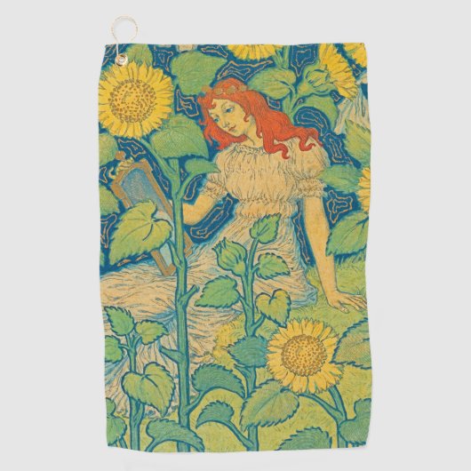 Vloeiende kindervrouw in zonnebloempitten golfhanddoek (Voorkant)