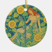 Vloeiende kindervrouw in zonnebloempitten keramisch ornament (Voorkant)