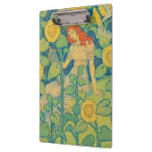 Vloeiende kindervrouw in zonnebloempitten klembord (Links)