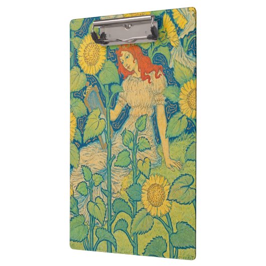 Vloeiende kindervrouw in zonnebloempitten klembord (Links)