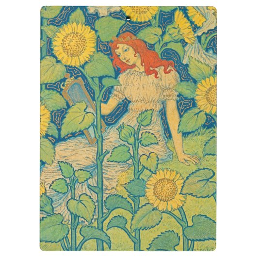 Vloeiende kindervrouw in zonnebloempitten klembord (Achterkant)