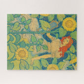 Vloeiende kindervrouw in zonnebloempitten legpuzzel (Horizontaal)